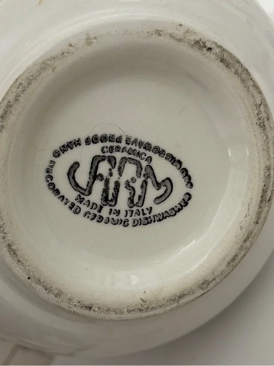 Hand-Painted Ceramic Fruit Pitcher in White with Blue and Orange Accents - Picture 6 of 7